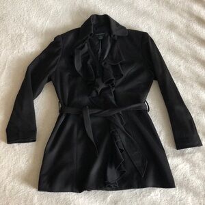 Classic Black Ruffle front trench coat